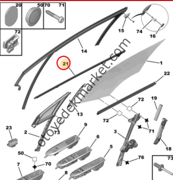 CİTROEN C4 - DS4 (2012-2018) SOL ÖN CAM DIŞ FİTİLİ (ORJİNAL)