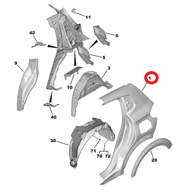 Citroen é-C3 (2024-2026) Sol Arka Çamurluk (Orijinal)