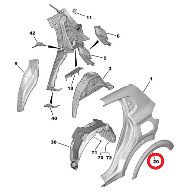 Citroen é-C3 (2024-2026) Sol Arka Çamurluk Plastik Çıta Dodiği (Orijinal)