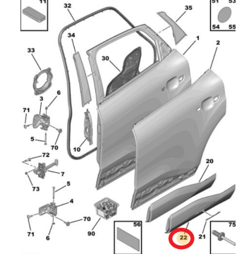 Citroen C4 X (2021-2025) Sol Arka Kapı Bandı (Orijinal)