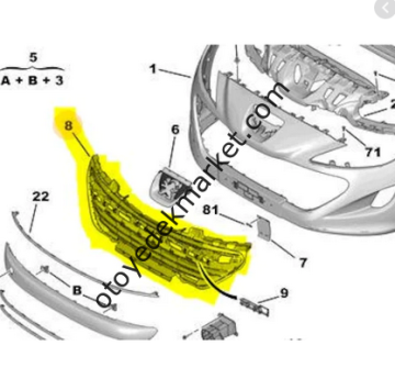PEUGEOT RCZ ÖN TAMPON ORTA IZGARASI (NIKELAJLARI HARİÇ) (ORJINAL)