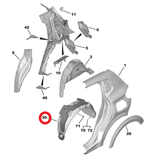 Citroen é-C3 (2024-2026) Sağ Arka Çamurluk Davlumbazı (Orijinal)