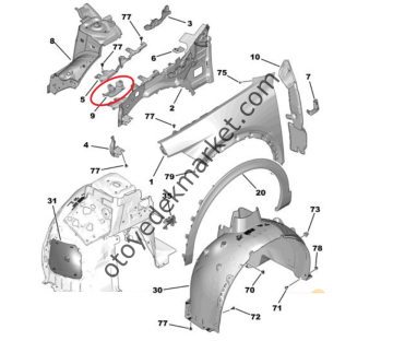 Peugeot 408 (2023-2024) Sağ Ön Çamurluk Uç Bağlantı Ayağı (Orijinal)
