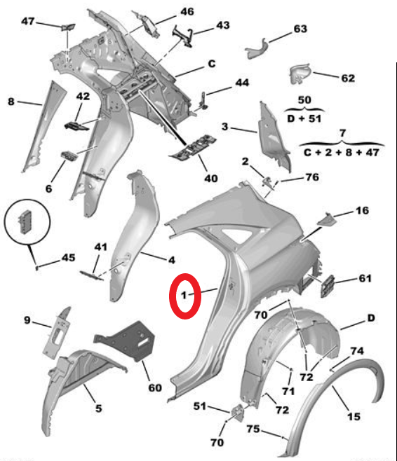 DS7 (2018-2025) Sol Arka Çamurluk (Orijinal)