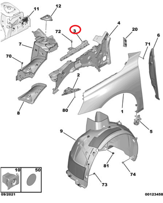 DS9 (2020-2025) Sağ Ön Çamurluk Desteği (Orijinal)