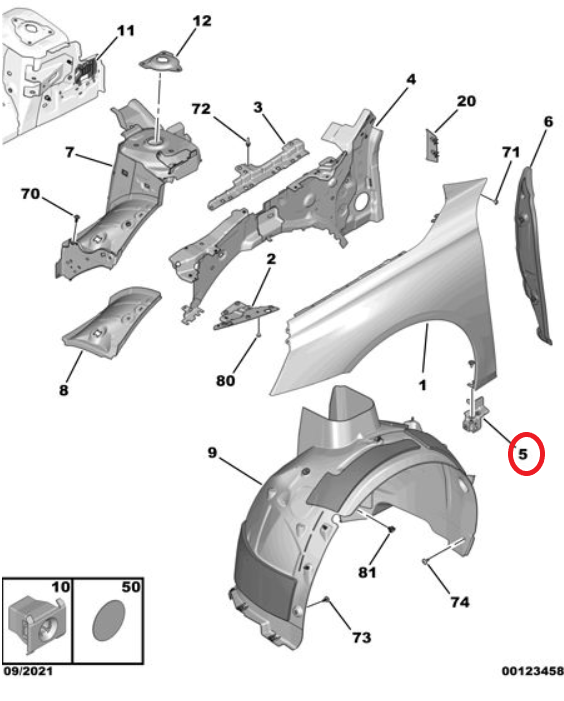 DS9 (2020-2025) Sağ Ön Çamurluk Desteği (Orijinal)