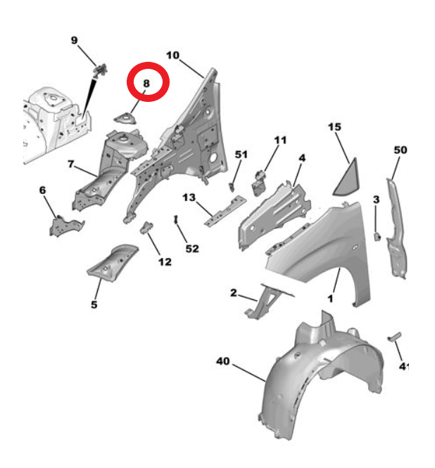 DS9 (2020-2025) Amortisör Kule Takviye Sacı (Orijinal)