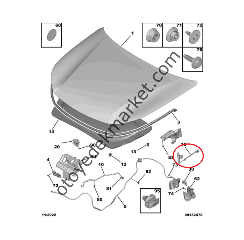 Peugeot 408 (2023-2025) Yayaya Çarpma Anına Motor Kaput Kaldırıcı Ateşleme, Sol (Orijinal)