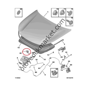 Peugeot 408 (2023-2025) Motor Kaput Açma Dili (Orijinal)