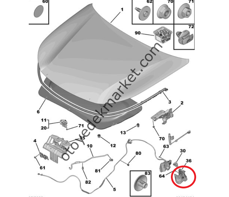 Peugeot 408 (2023-2024) Motor Kaput Açma Mandalı Mesnedi (Orijinal)