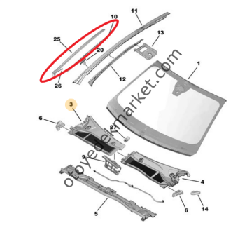 Peugeot 408 (2023-2024) Ön Cam Sol Yan Çıtası (Orijinal)