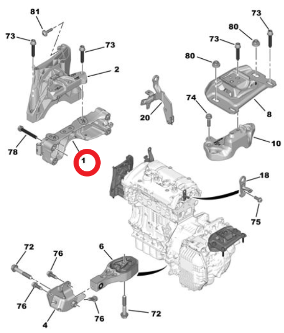 Peugeot 508 (2019-2022) 1.6 Turbo Benzinli  Sağ Motor Kulağı Mesnedi (Orijinal)