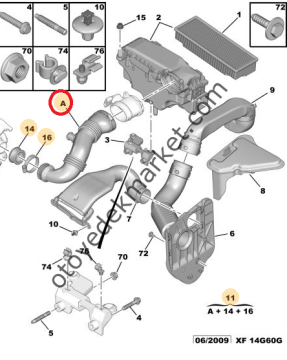 Peugeot 407 (2004-2011) 1.6 Hdi  Hava Filtresinden Turboya Giden Hortum (Orijinal)