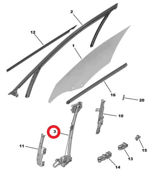 Citroen C3 (2024-2026) Sağ Ön Kapı Cam Krikosu (Orijinal)