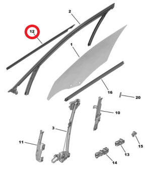 Citroen C3 (2024-2026) Sol Ön Kapı Cam Dış Yatay Sıyırıcı Fitili (Orijinal)