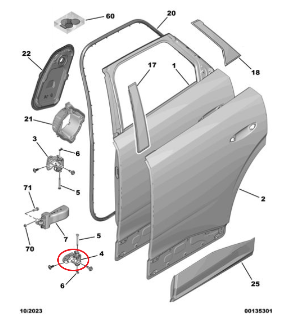 Citroen C5 Aircross (2025-2027) Sol Arka Kapı Alt Menteşesi (Orijinal)