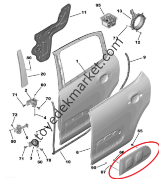 Citroen C3 (2017-2020) Sağ Arka Kapı Koruyucu Plastiği Airbump (Siyah) (Orijinal)