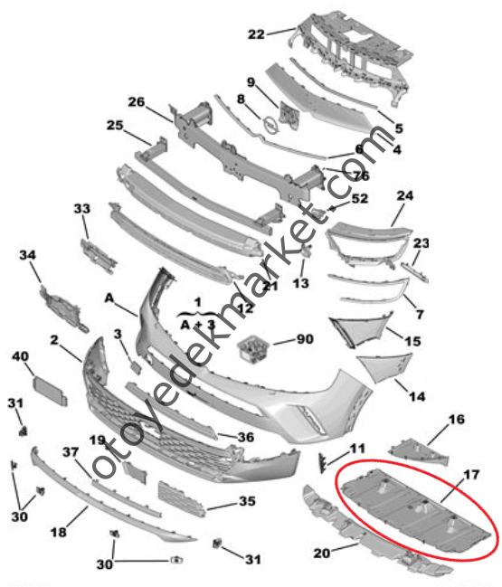 Opel Mokka (2021-2024) Ön Tampon Alt Plastik (Orijinal)