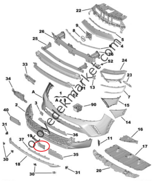 Opel Mokka (2021-2024) Ön Tampon Alt Izgara Orta Kapak / Radar Kapak (Orijinal)