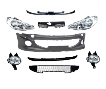 Peugeot 206 Gti-Rc Dolu Ön Tampon+Ön Tampon Orta Bandı+Petekli Orta Izgara+2 Adet Far ve Sis (İthal)