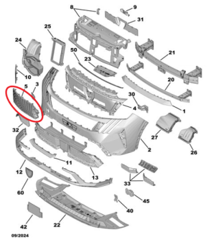 Peugeot 3008 (2024-2025) Ön Tampon Orta Izgarası (Obsesyon Mavisi) (Orijinal)