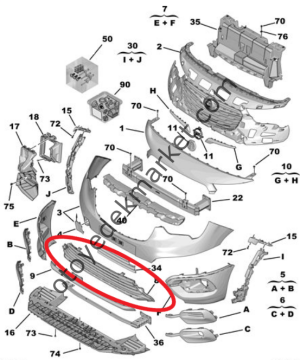 Opel Combo (2019-2023) Ön Tampon Alt Izgarası (Orijinal)