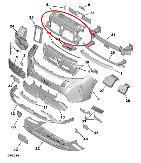 Peugeot 3008 (2024-2025) Ön Tampon Üst Plastiği (Orijinal)