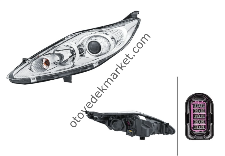Ford Fiesta (2008-2013) Far Sol Ayarlı Mercekli Krom (Depo)