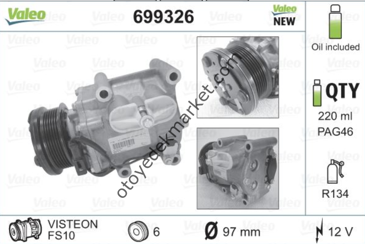 Ford Connect (2002-2013) Eski Tip Komple Klima Kompresörü (Valeo)