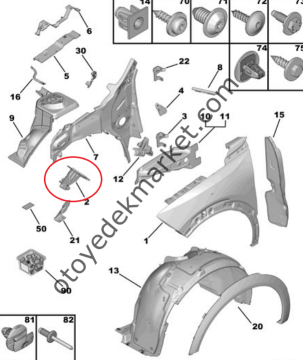 Opel Mokka (2021-2024) Sağ Ön Çamurluk Bağlantı Sacı (Orijinal)
