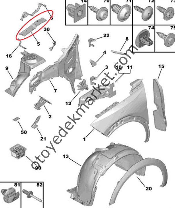 Opel Mokka (2021-2024) Sağ Ön Çamurluk Üst Bağlantı Braketi (Orijinal)