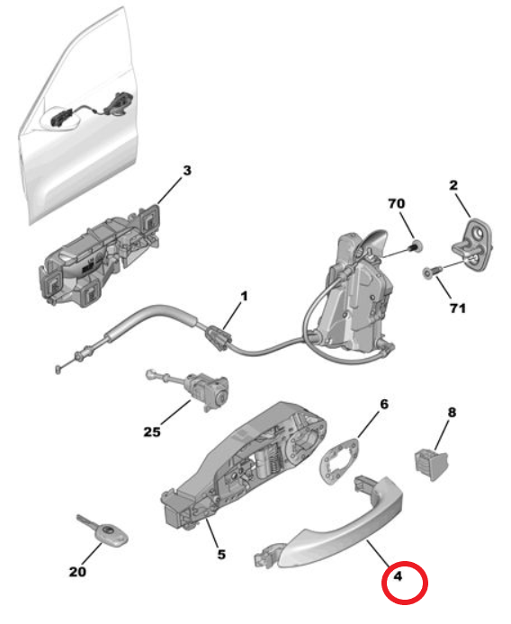 Citroen é-C3 (2024-2026) Sol Ön Kapı Dış Açma Kolu (Orijinal)