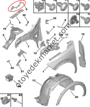 Opel Mokka (2021-2024) Sol Ön Çamurluk Üst Bağlantı Braketi (Orijinal)
