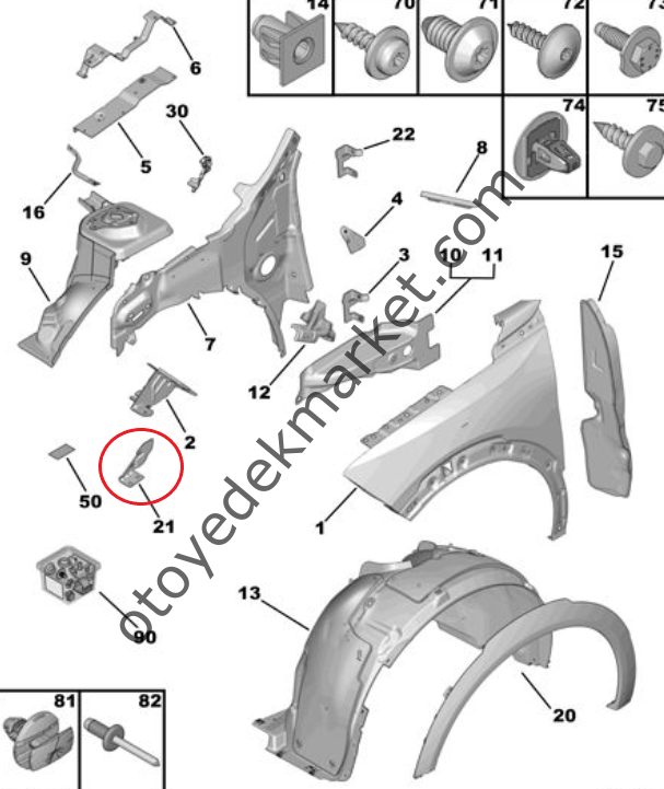 Opel Mokka (2021-2024) Sol Ön Çamurluk Bağlantı Sacı (Orijinal)
