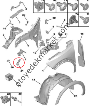 Opel Mokka (2021-2024) Sol Ön Çamurluk Bağlantı Sacı (Orijinal)