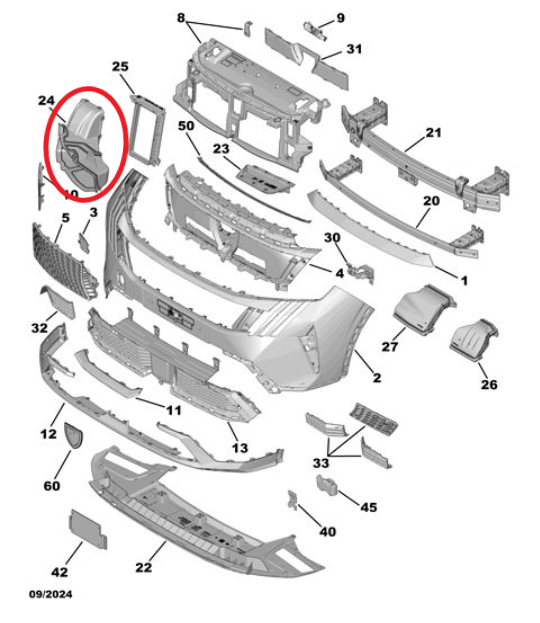 Peugeot 3008 (2024-2025) Ön Tampon Hava Giriş Kanalı (Orijinal)