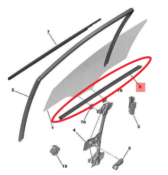 Citroen C-Elysee (2012-2024) Sol Ön Kapı Camı İç Sıyırcı (Yatay) Fitil (Orijinal)