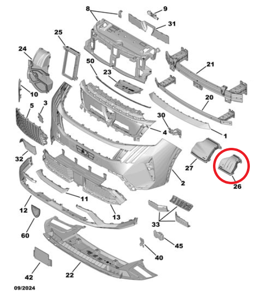 Peugeot 3008 (2024-2025) Ön Tampon Hava Giriş Kanalı (Orijinal)