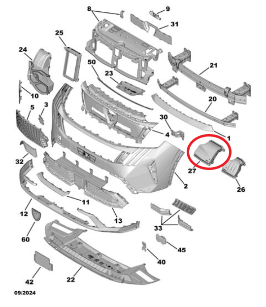 Peugeot 3008 (2024-2025) Ön Tampon Hava Giriş Kanalı (Orijinal)