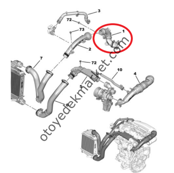 Citroen C4 (2021-2024) 1.2 Turbo Benzinli İntercooler Yan Hava Rakor / Borusu (Orijinal)