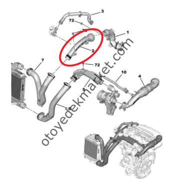 Citroen C3 (2017-2024) 1.2 Turbo Benzinli İntercooler Hava Rakor / Borusu (Orijinal)