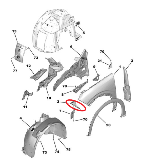 Peugeot 3008 (2024-2025) Sağ Ön Çamurluk Bağlantı Ayağı (Orijinal)