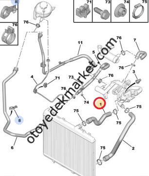 Citroen C4 (2004-2011) 1.6 Hdi Motor Su Radyatörü Üst Hortumu (Orijinal)