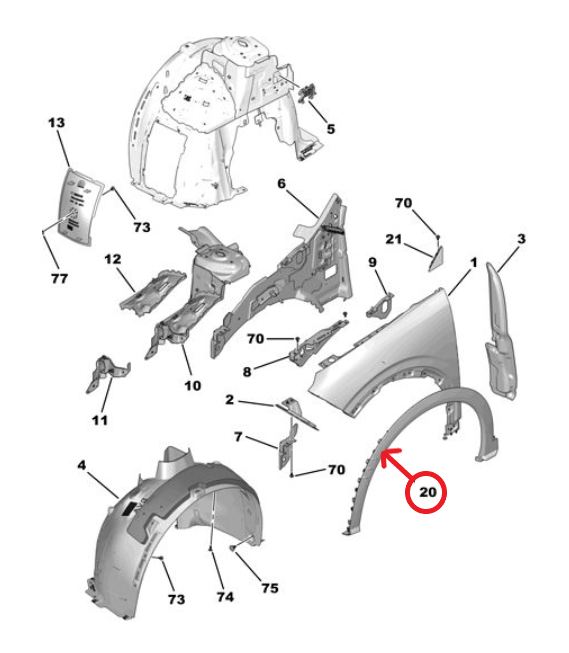 Peugeot 3008 (2024-2025) Sağ Ön Çamurluk Plastik Çıtası (Dodik) (Orijinal)