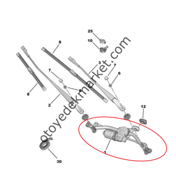 Citroen C3 Aircross (2017-2024) Ön Cam Silecek Kolu Motorlu Mekanizması (Orijinal)